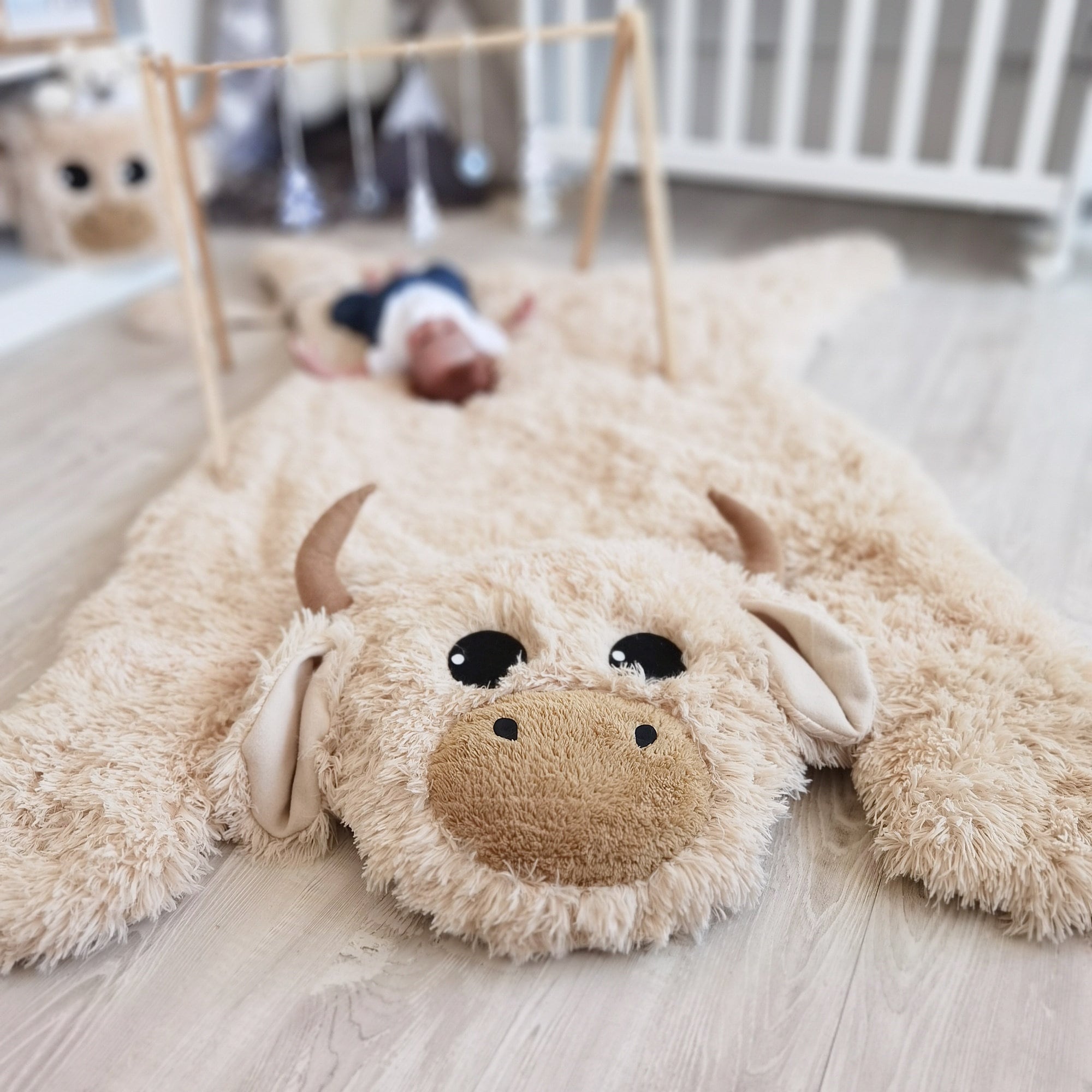 Highland Cow Nursery Rug Beige - DECORLINA