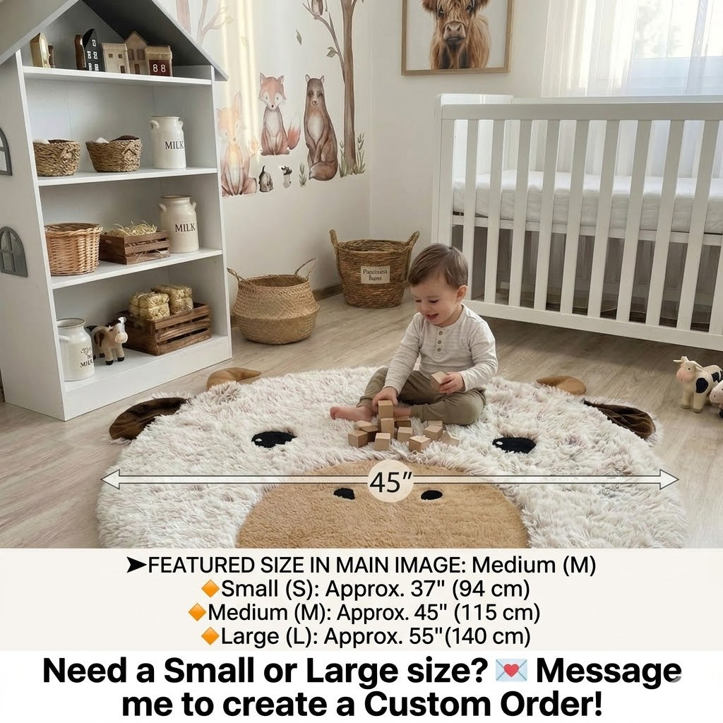 Highland Cow Nursery Rug: Plush Farmhouse Baby Playmat