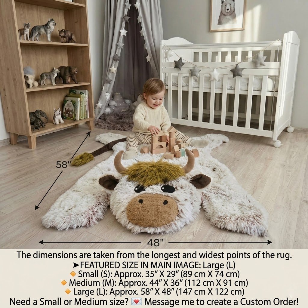 Handmade Highland Cow Nursery Rug: Plush Minky Playmat
