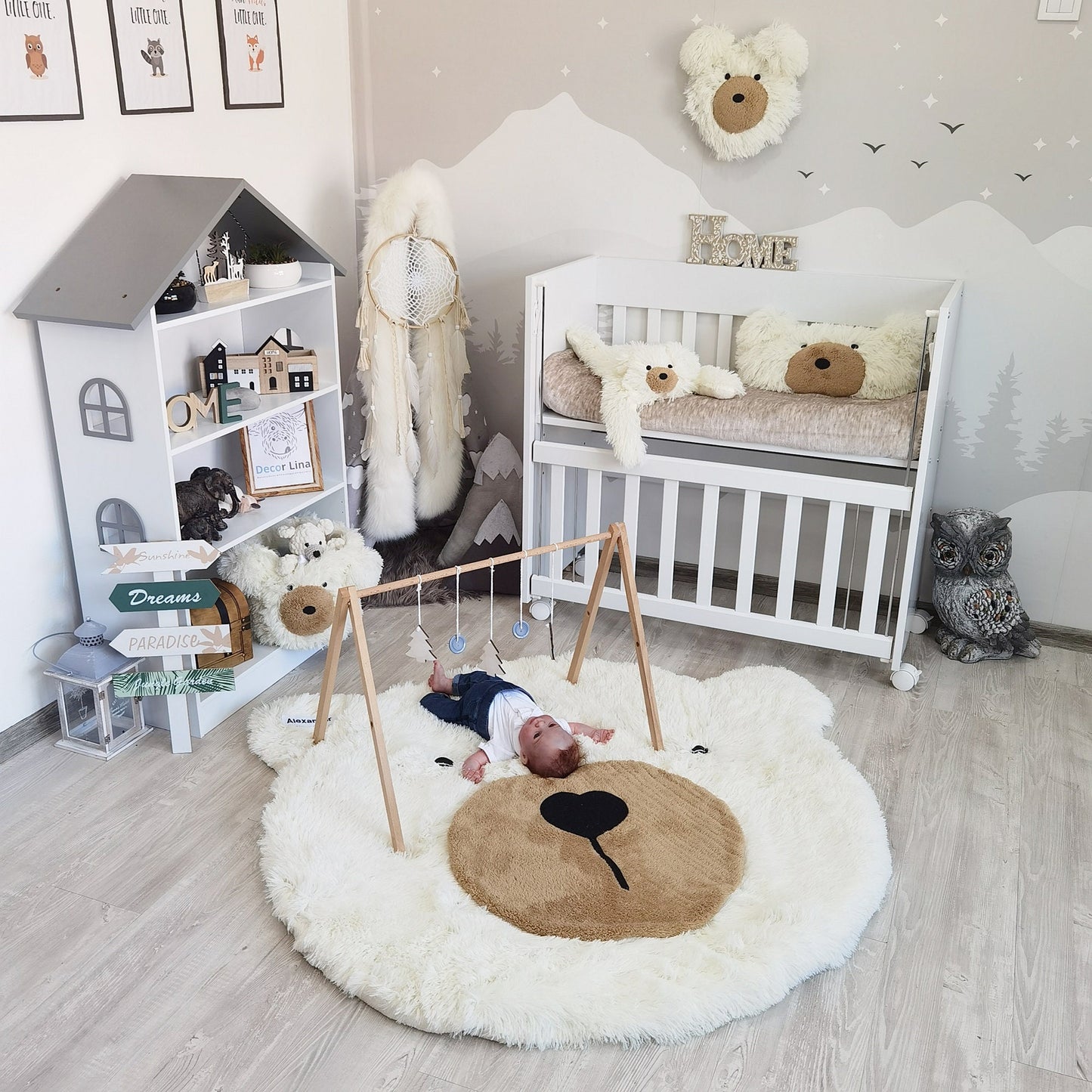 Personalized White Bear Rug: Fluffy Minky Nursery Decor