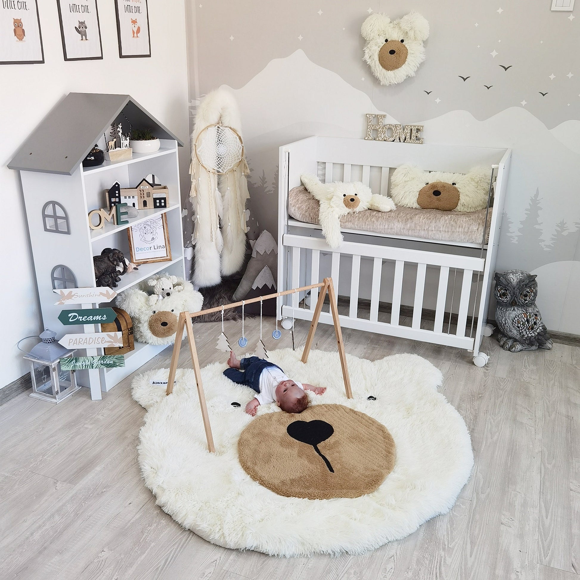 Personalized White Bear Rug: Fluffy Minky Nursery Decor