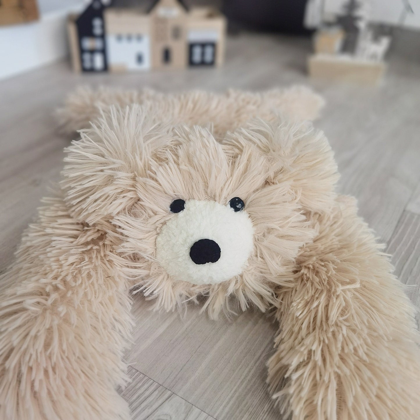 Handmade Beige Faux Fur Bear Rug: Woodland Nursery Decor