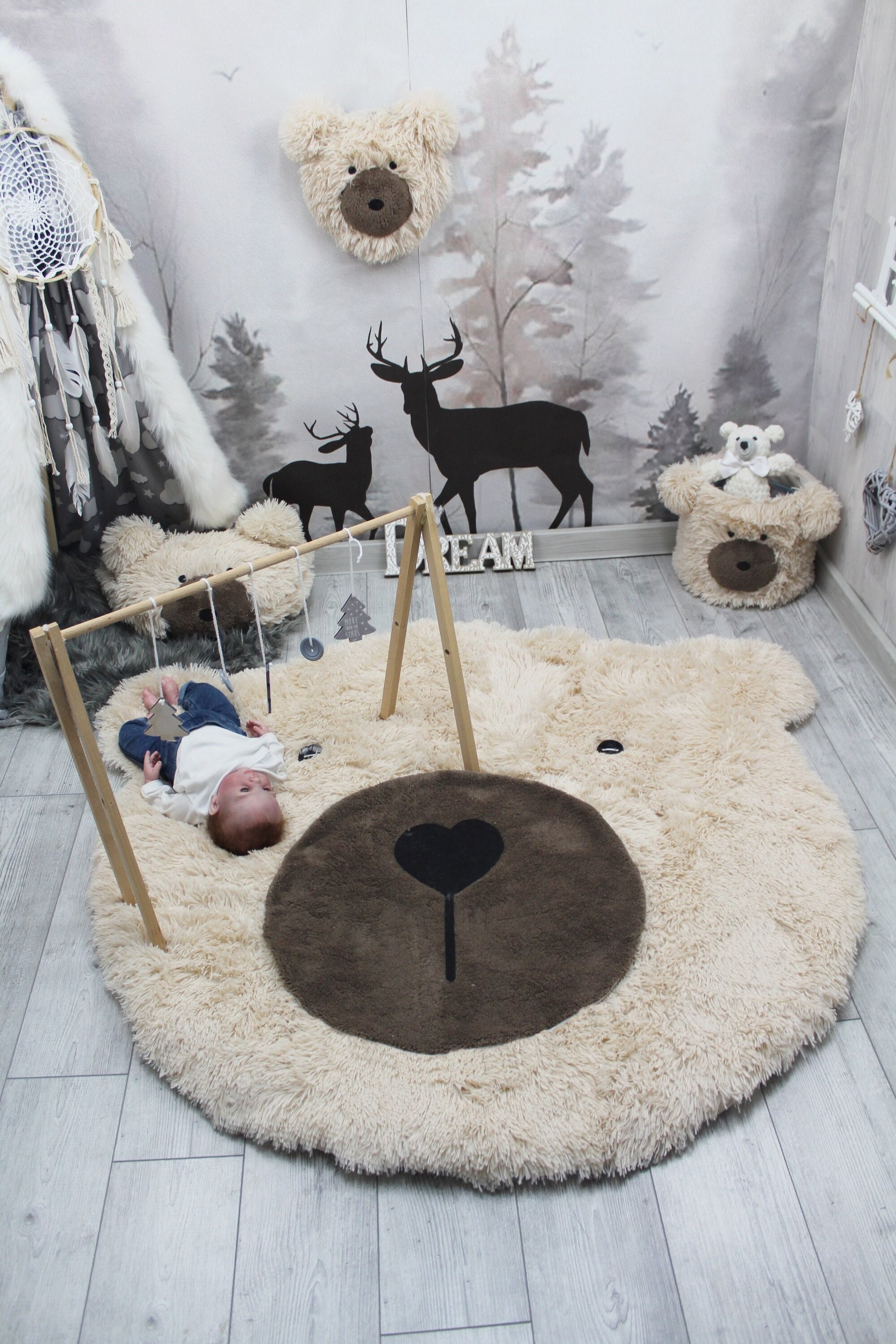 Woodland Bear Rug Beige Faux Fur - DECORLINA