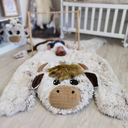 Handmade Highland Cow Nursery Rug: Plush Minky Playmat