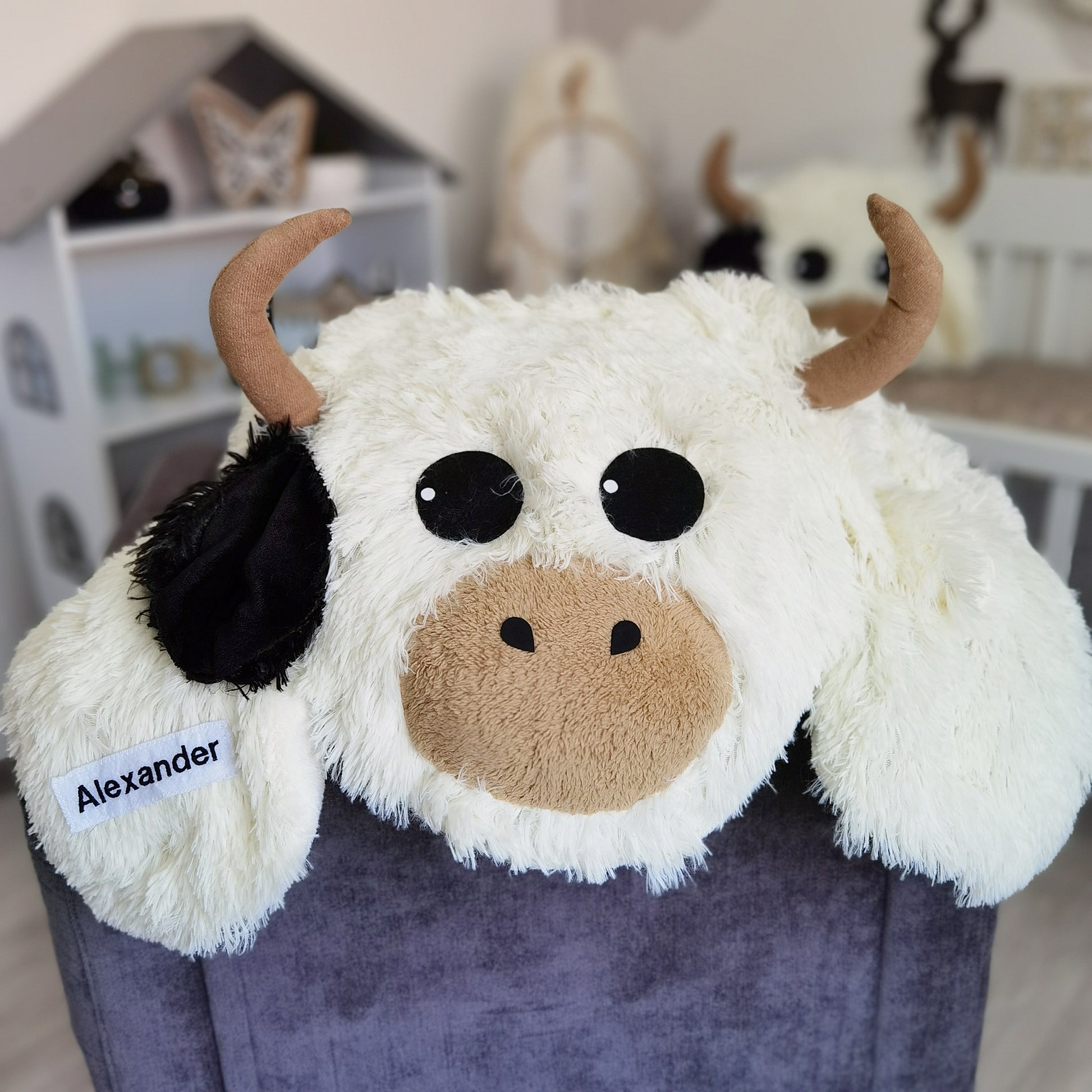 White Highland Cow Rug Plush Farm