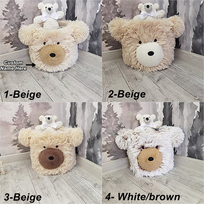 Custom Bear Toy Storage Basket: Minky Woodland Nursery Decor