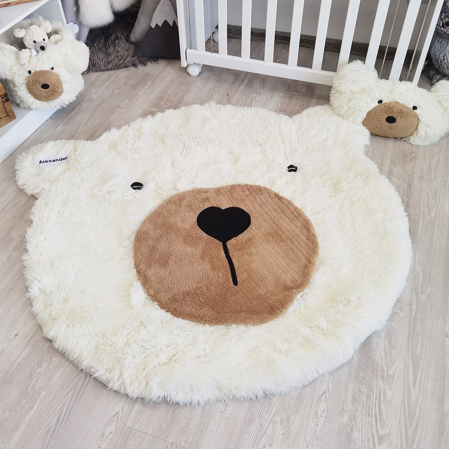 Personalized White Bear Rug: Fluffy Minky Nursery Decor