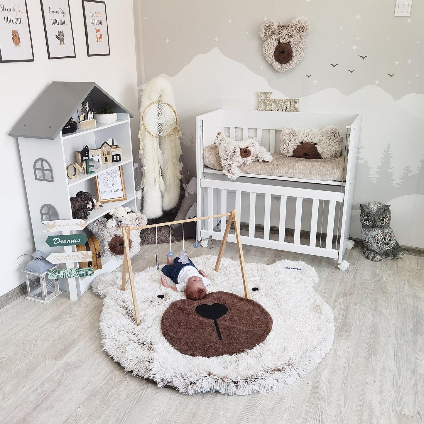 Personalized Fluffy Bear Rug: Cocoa/Snow Nursery Decor
