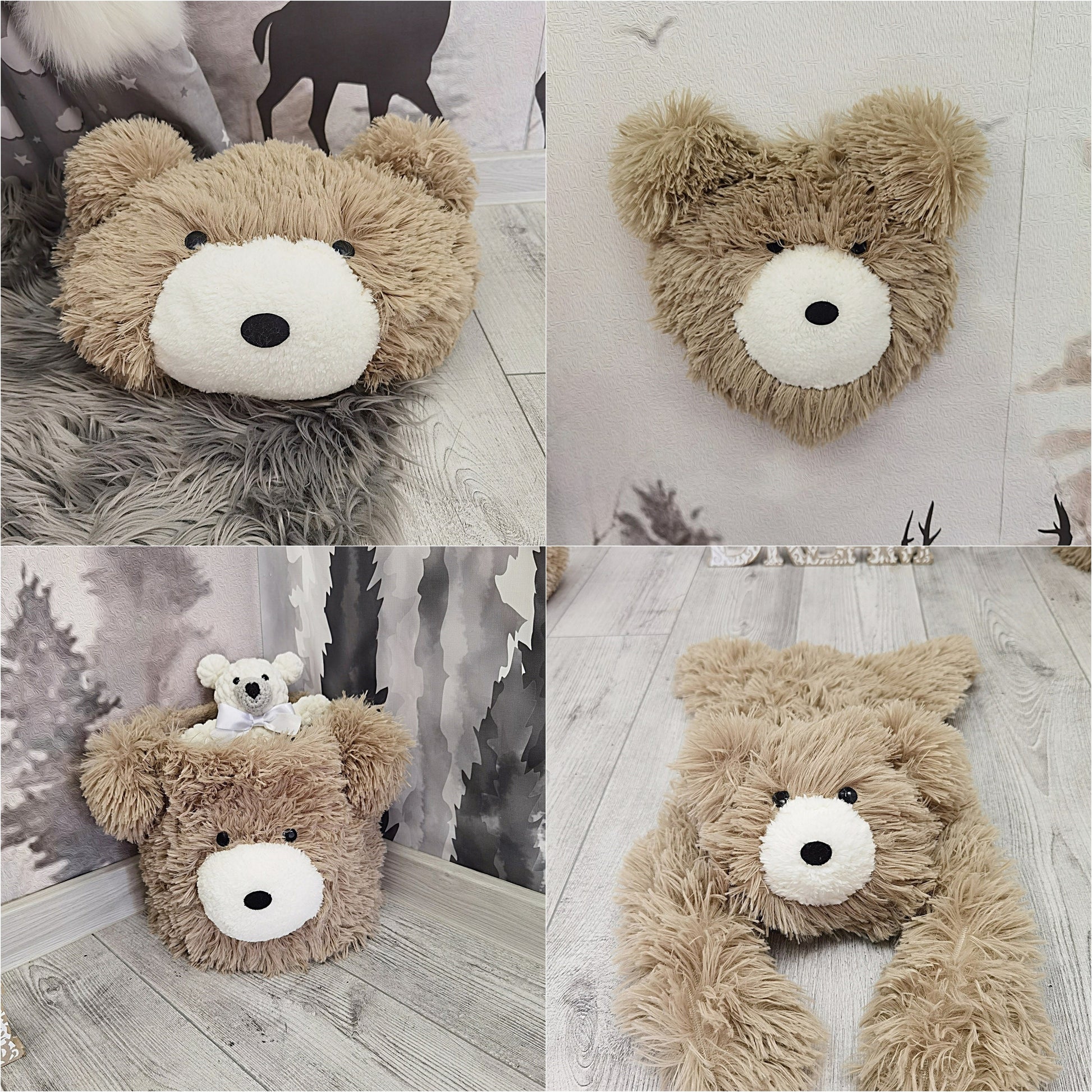 Personalized Fluffy Bear Rug: Taupe Woodland Nursery Decor