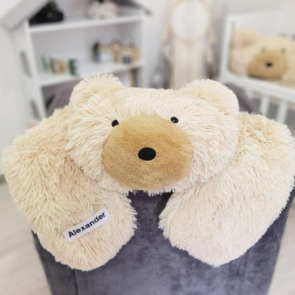 Personalized Beige Bear Rug: Fluffy Minky Nursery Decor