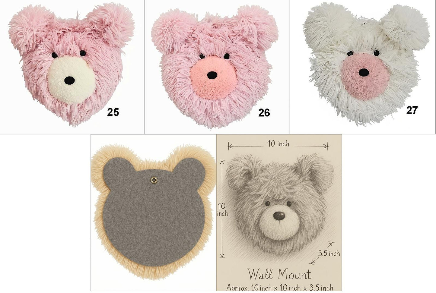 Faux Bear Head Wall Decor - Woodland Nursery Plush Animal