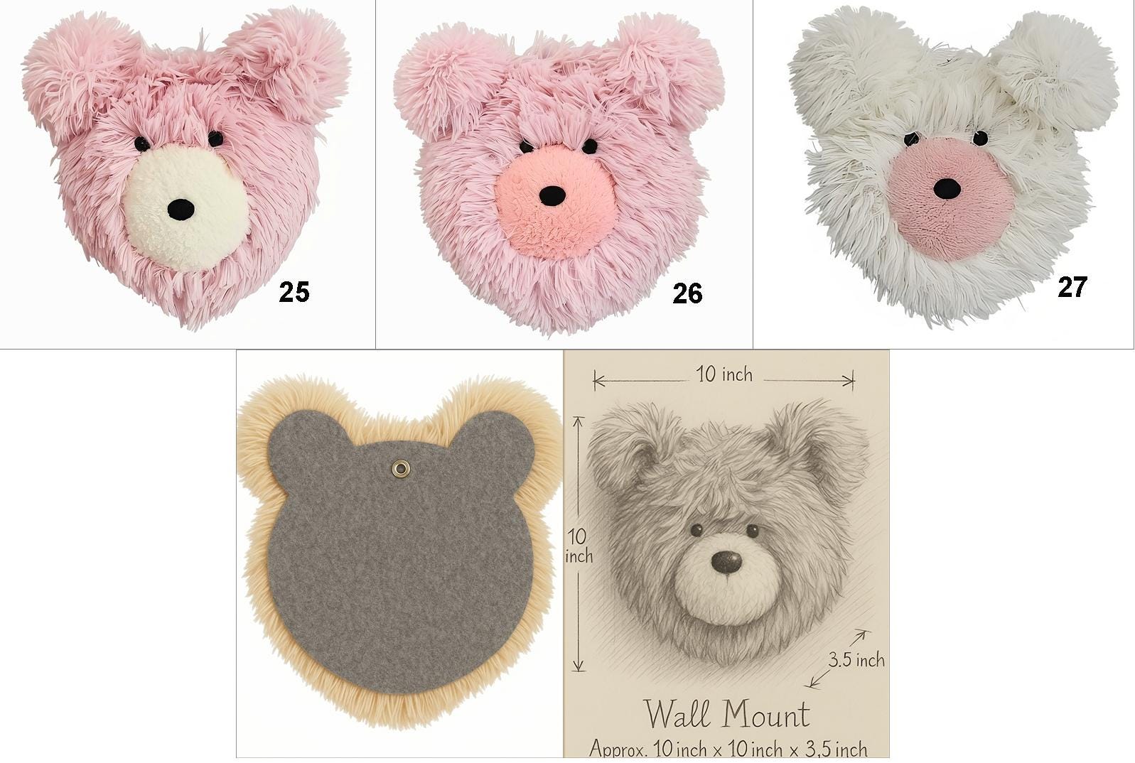 Faux Bear Head Wall Decor - Woodland Nursery Plush Animal
