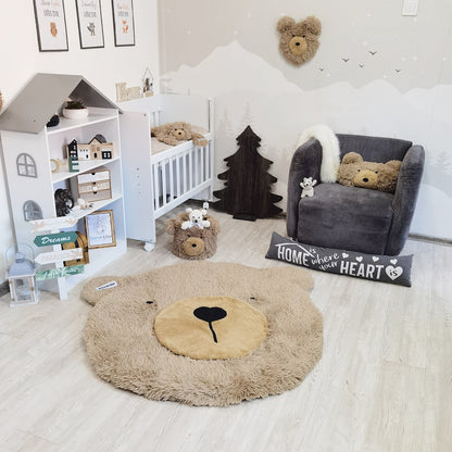 Personalized Nursery Bear Rug: Warm Taupe Minky Fabric, Adventure Theme