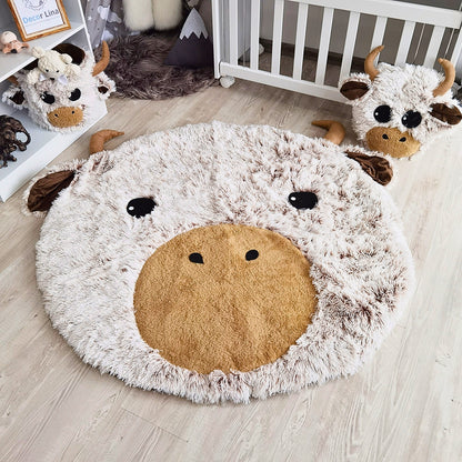 Highland Cow Nursery Rug: Plush Farmhouse Baby Playmat