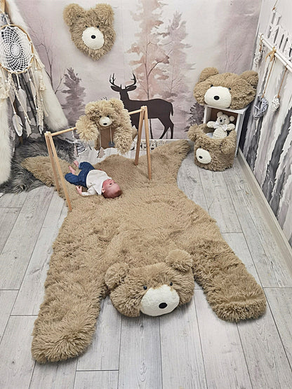 Warm Taupe Bear Rug Faux Fur