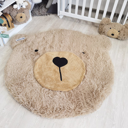Personalized Nursery Bear Rug: Warm Taupe Minky Fabric, Adventure Theme