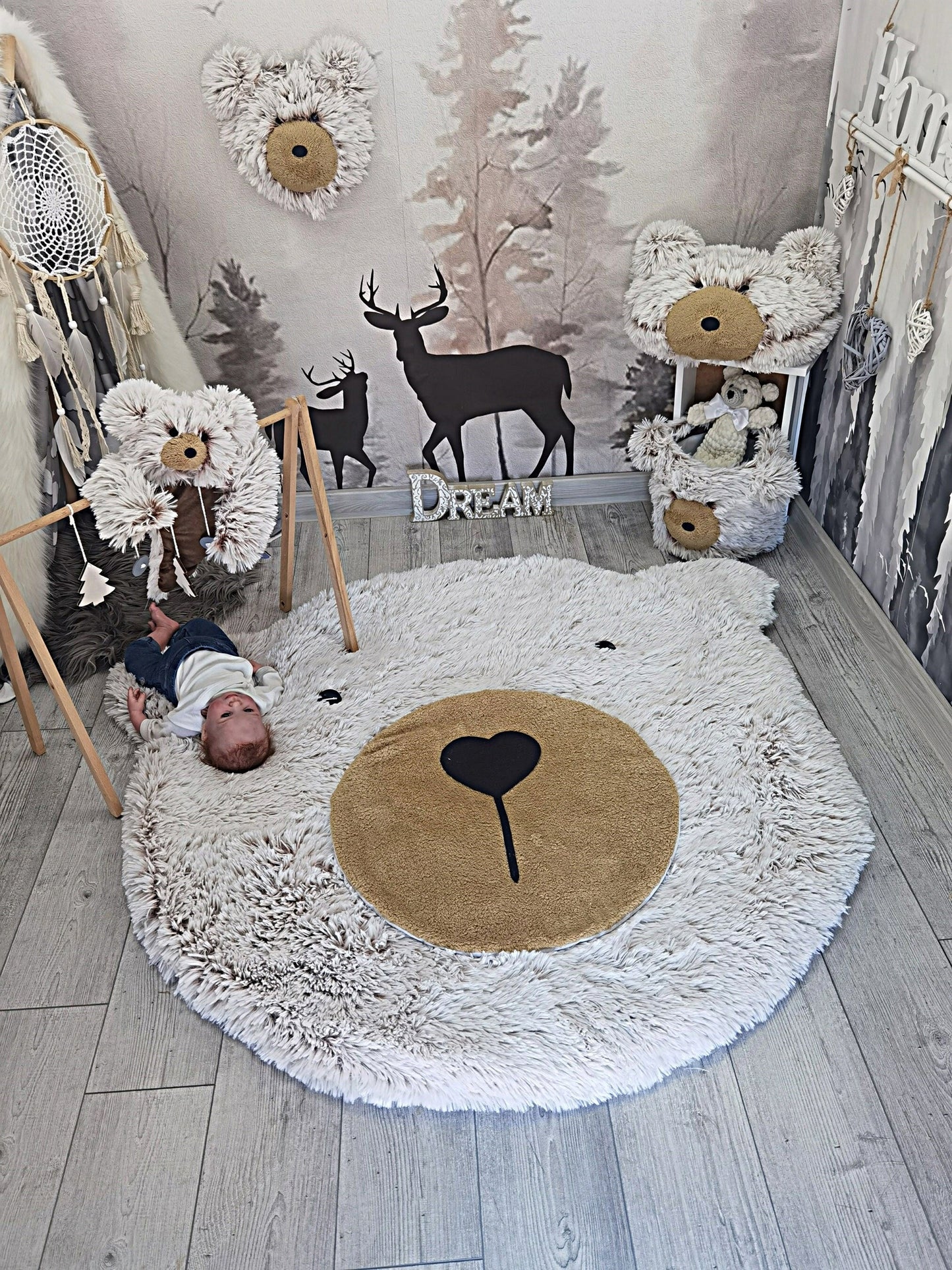 Personalized Fluffy Bear Rug: Woodland Nursery Baby Decor