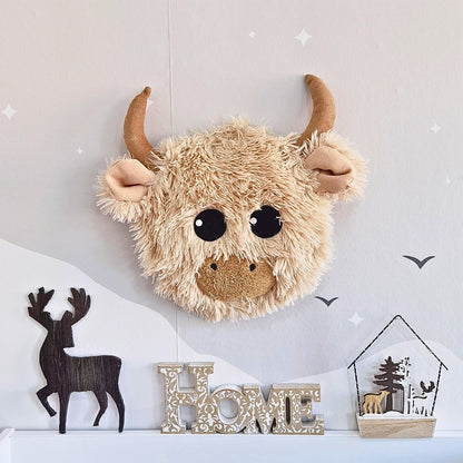 Plush Highland Cow Head Wall Mount: Farm Nursery Decor
