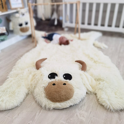 White Highland Cow Rug Plush Farmhouse
