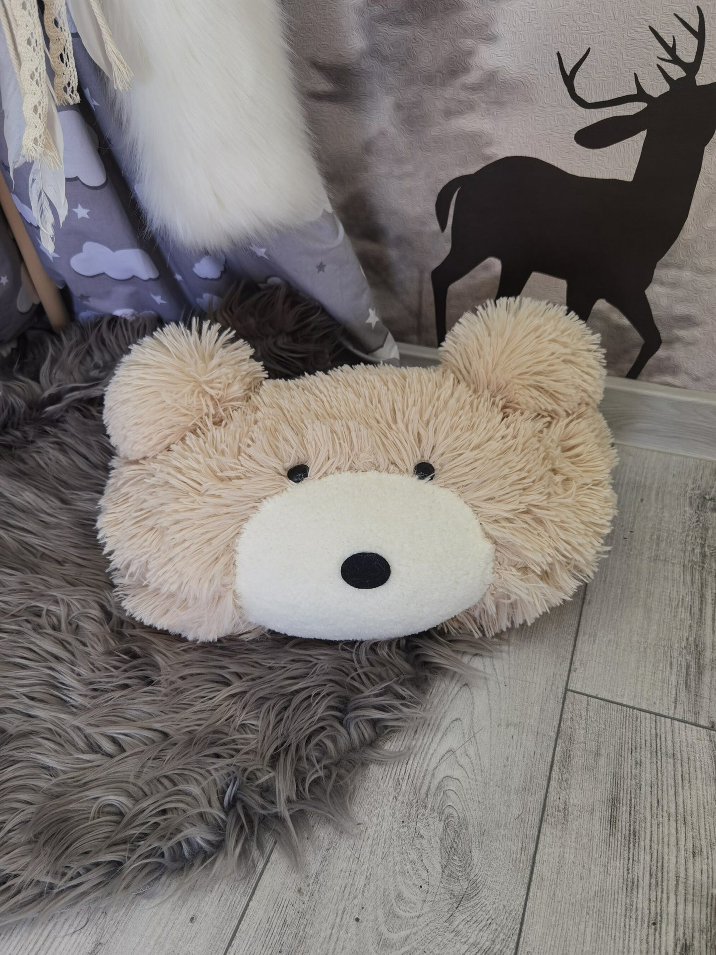 Personalized Beige Bear Rug: Shaggy Minky Nursery Decor