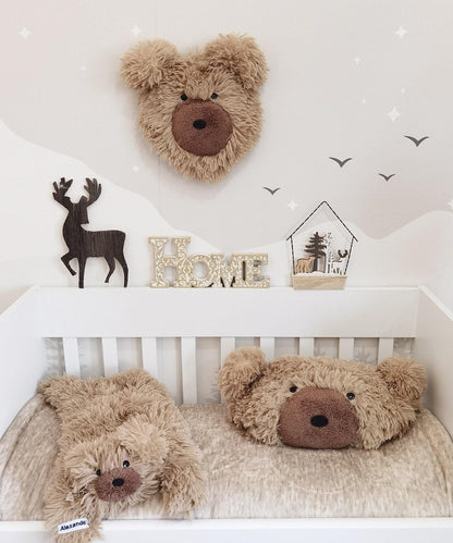 Personalized Fluffy Bear Rug: Warm Taupe Nursery Decor
