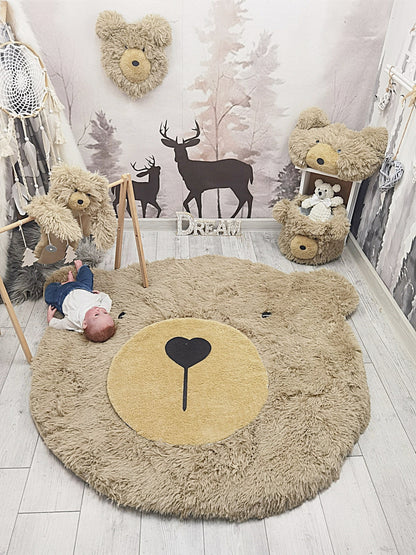 Personalized Nursery Bear Rug: Warm Taupe Minky Fabric, Adventure Theme