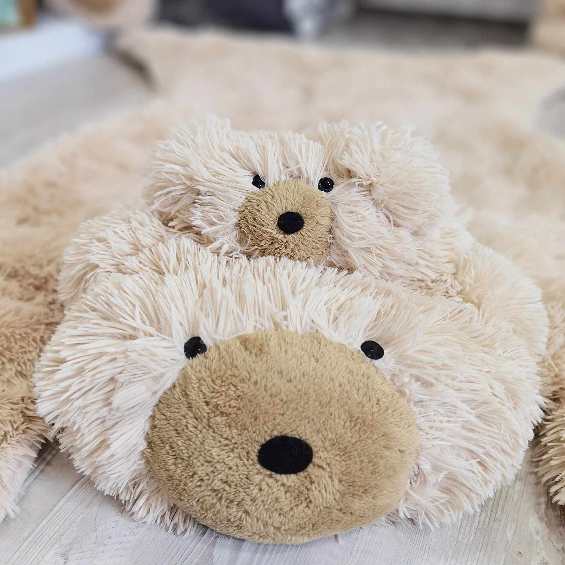 Personalized Beige Bear Rug: Fluffy Minky Nursery Decor