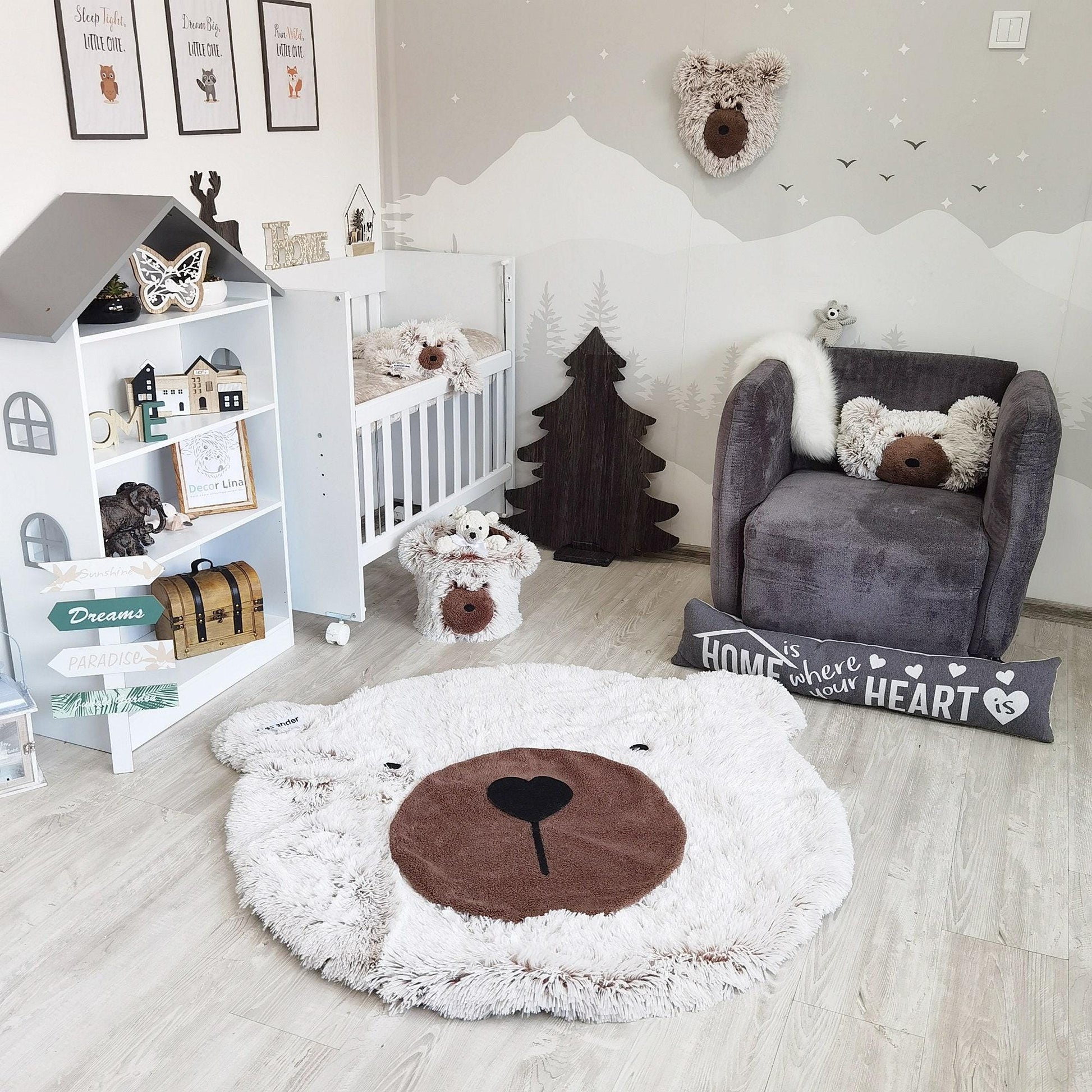 Personalized Fluffy Bear Rug: Cocoa/Snow Nursery Decor
