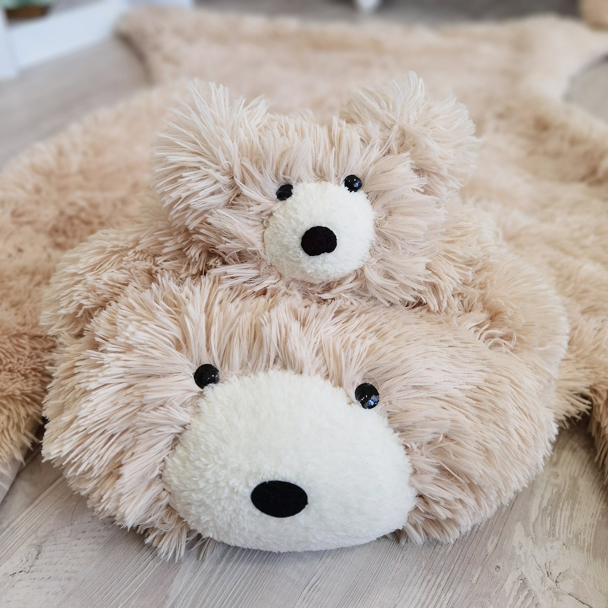 Handmade Beige Faux Fur Bear Rug: Woodland Nursery Decor