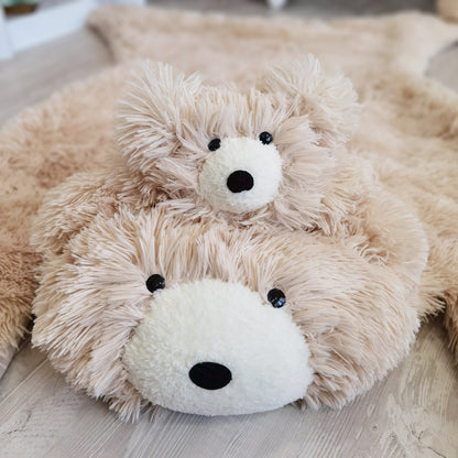 Handmade Beige Faux Fur Bear Rug: Woodland Nursery Decor