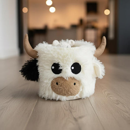 Handmade Highland Cow Nursery Basket: Plush Farm Animal Storage Bin