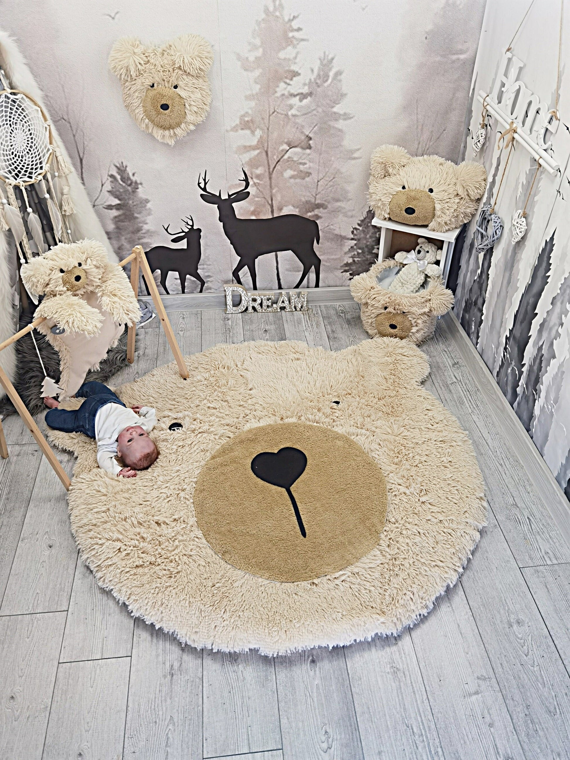 Beige Bear Rug Shaggy Minky