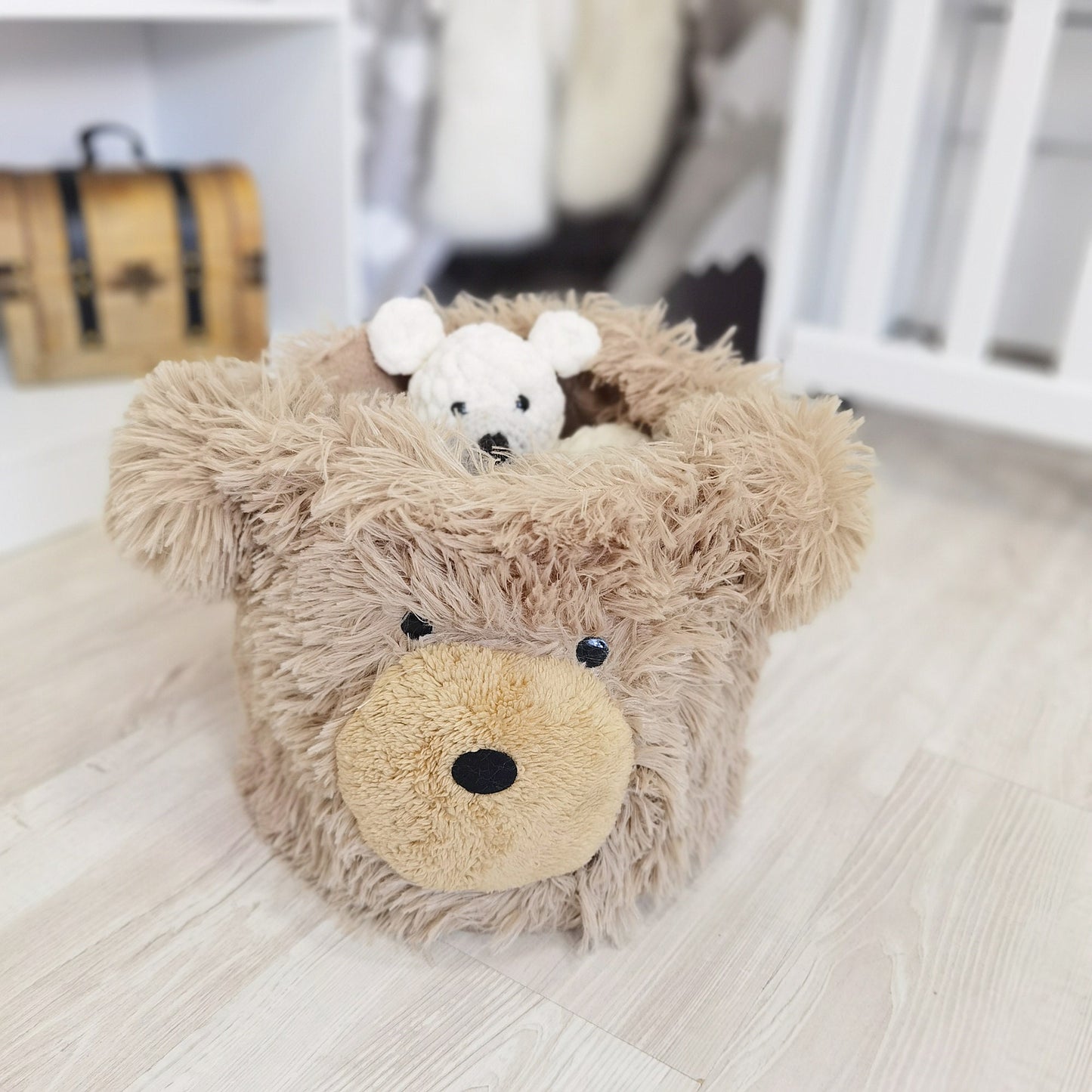 Personalized Nursery Bear Rug: Warm Taupe Minky Fabric, Adventure Theme