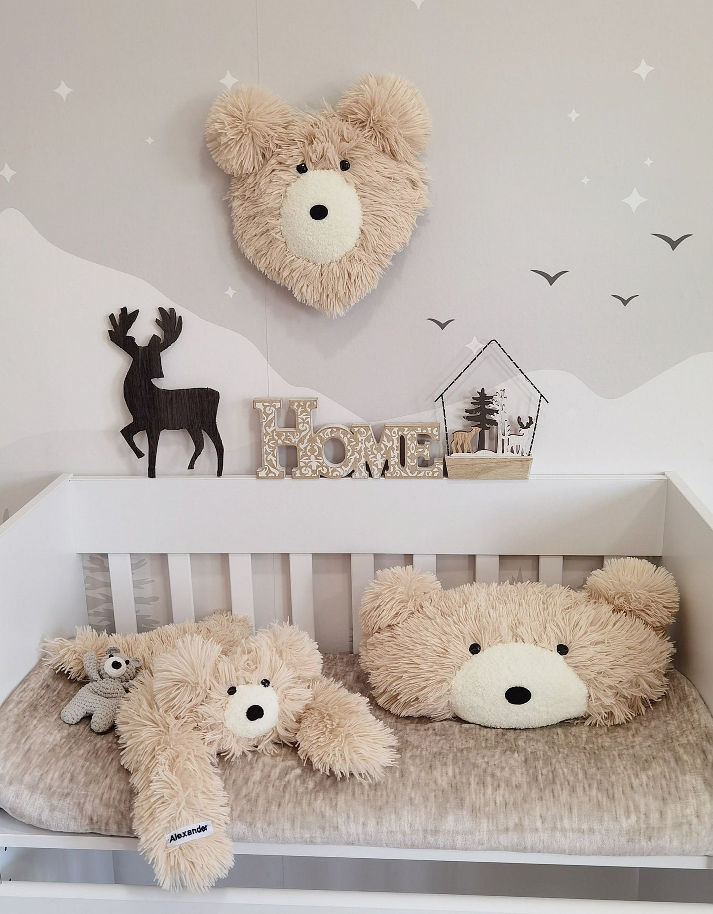Handmade Beige Faux Fur Bear Rug: Woodland Nursery Decor