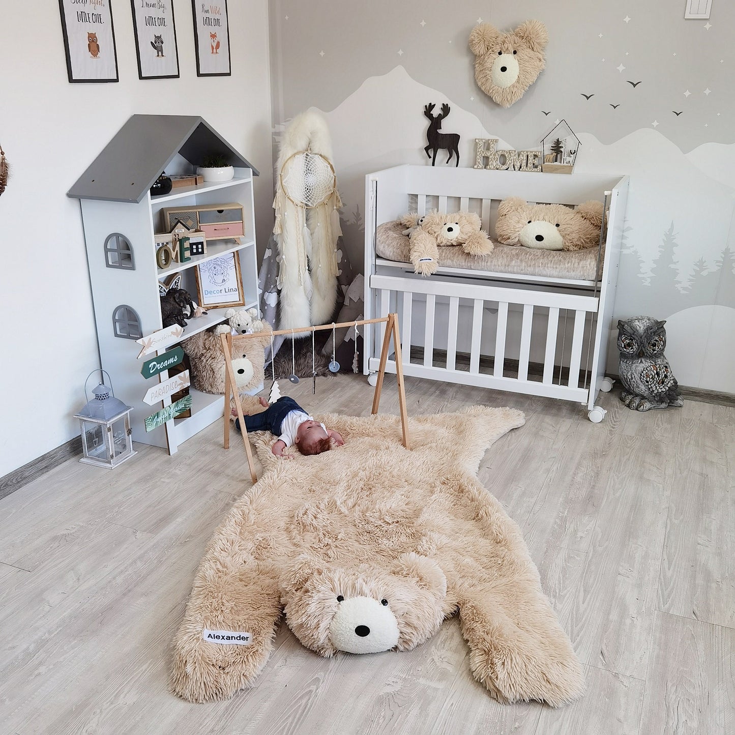 Handmade Beige Faux Fur Bear Rug: Woodland Nursery Decor