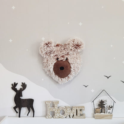 Faux Bear Head Shaggy Minky Wall Decor