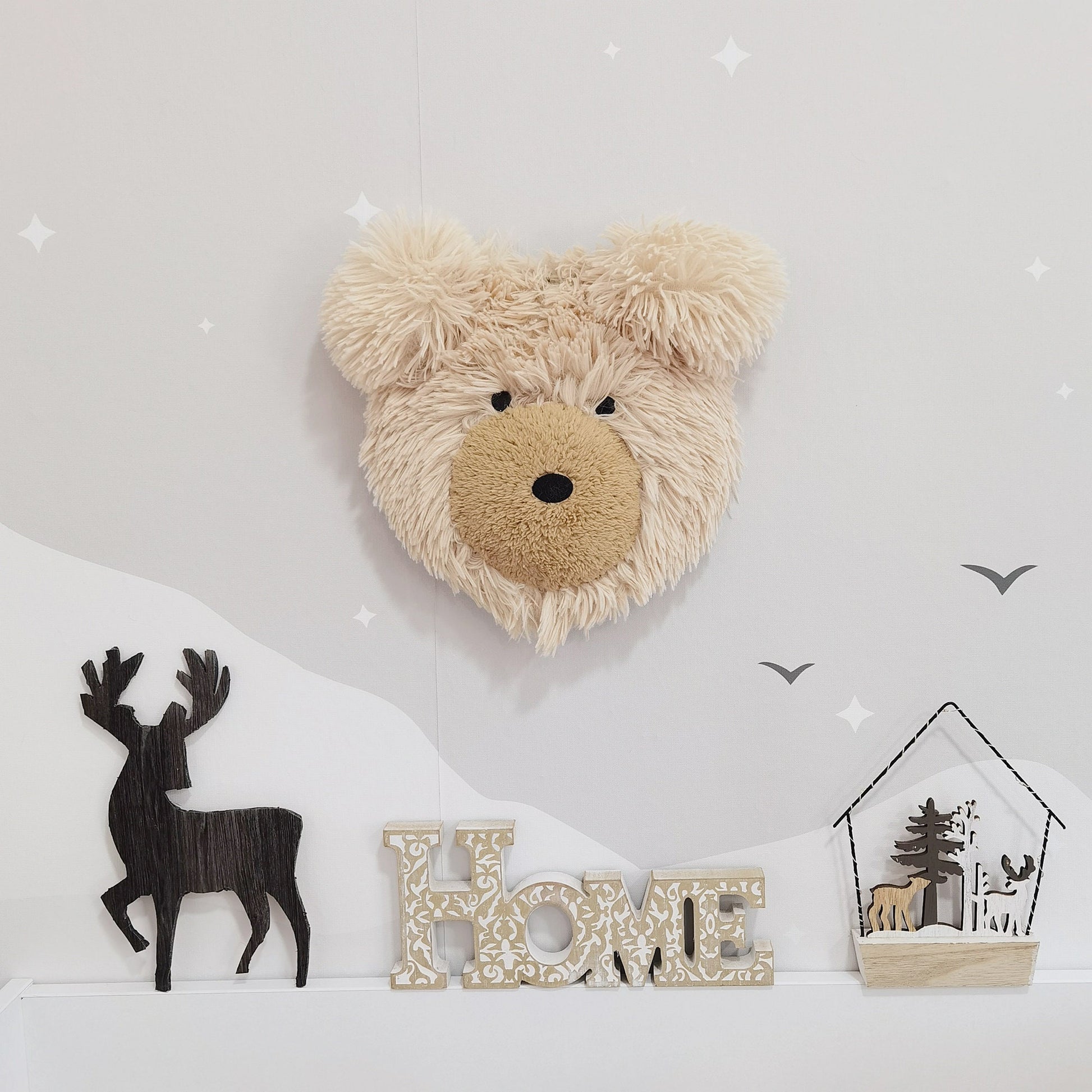Bear Head Wall Mount - Faux Taxidermy Nursery Decor & Soft Plush Trophy