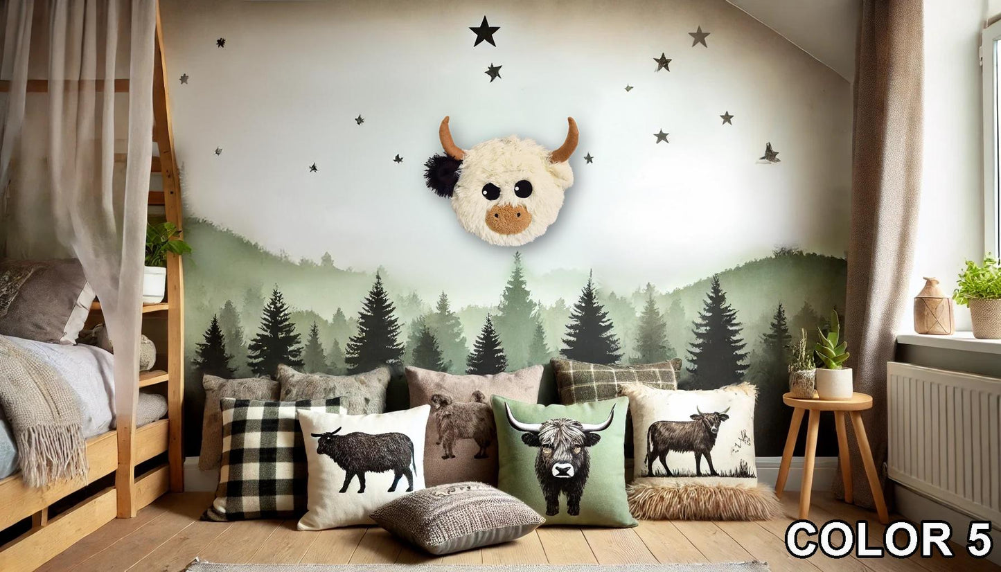 Highland Cow Head Wall Mount: Fluffy Faux Taxidermy Nursery Decor