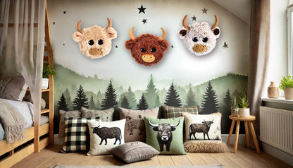 Highland Cow Head Wall Mount: Fluffy Faux Taxidermy Nursery Decor