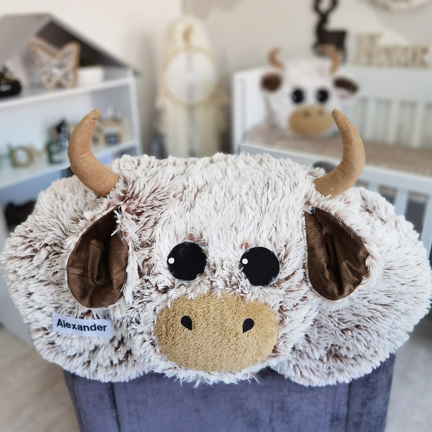 Highland Cow Nursery Set - Personalized Rug, Pillow & Storage Basket Collection