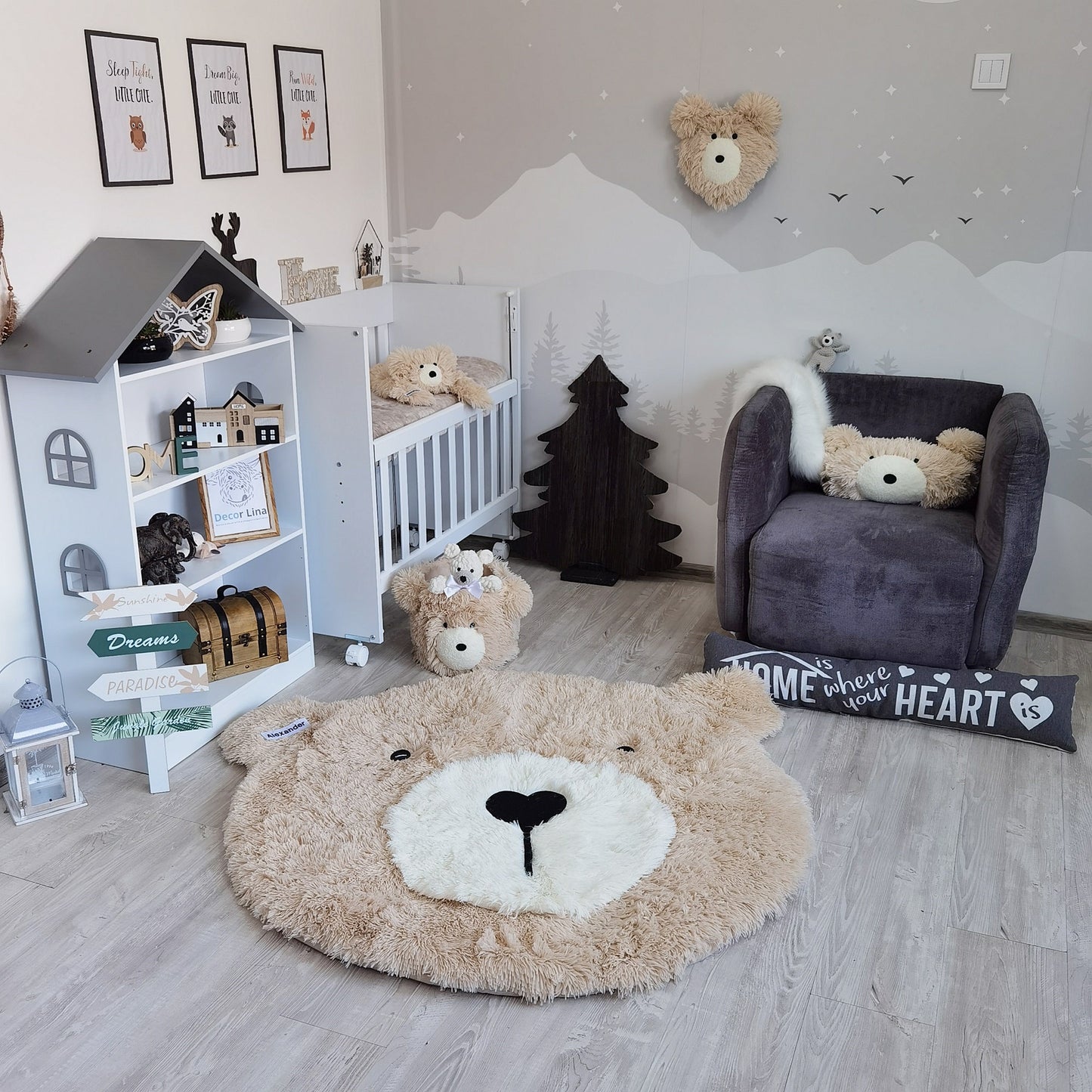 Personalized Beige Bear Rug: Shaggy Minky Nursery Decor
