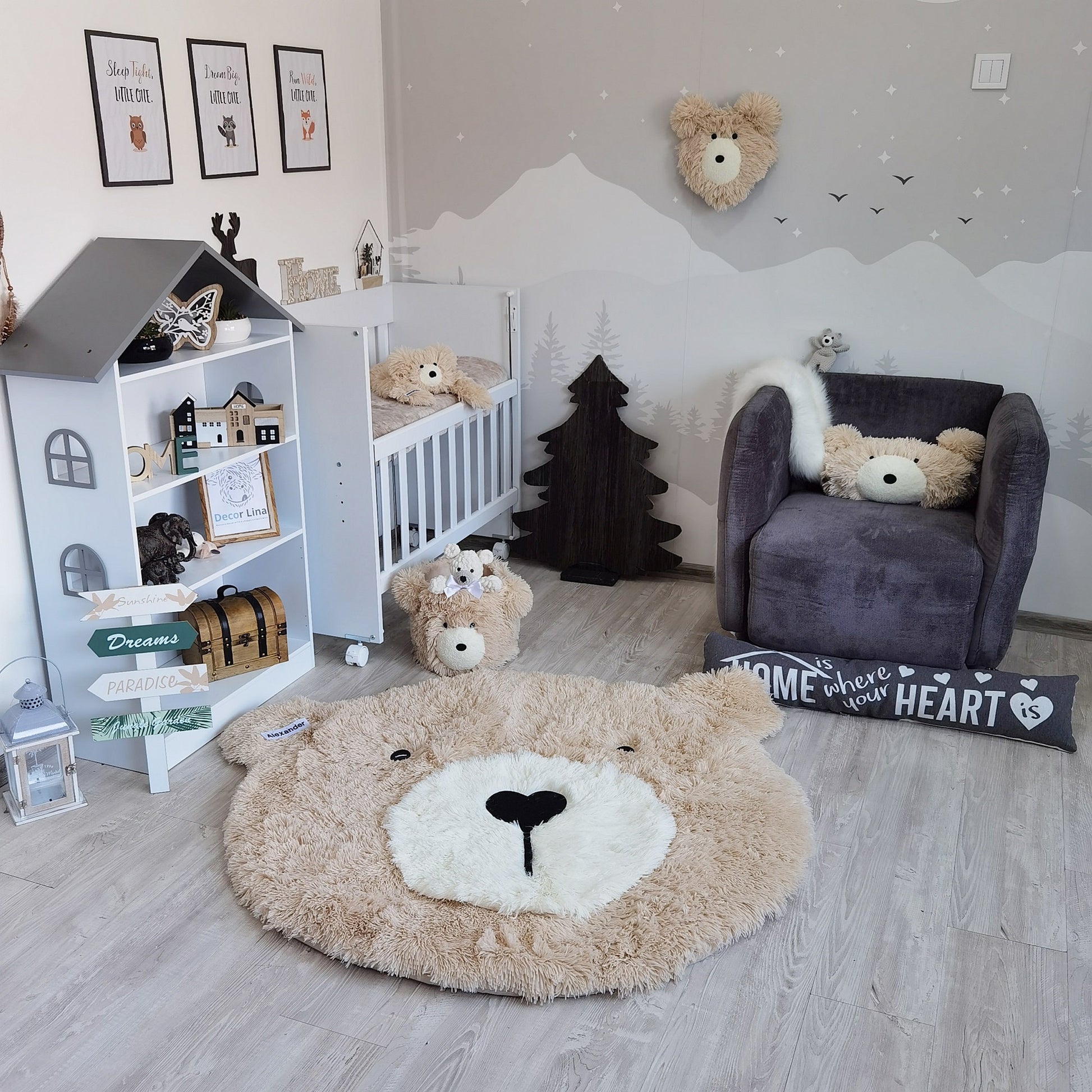 Personalized Beige Bear Rug: Shaggy Minky Nursery Decor