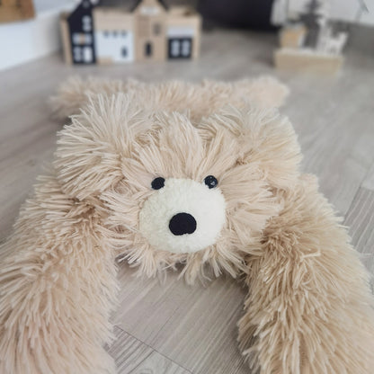 Personalized Beige Bear Rug: Shaggy Minky Nursery Decor