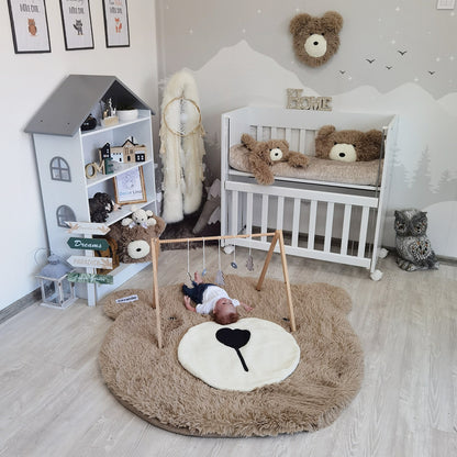 Personalized Fluffy Bear Rug: Taupe Woodland Nursery Decor