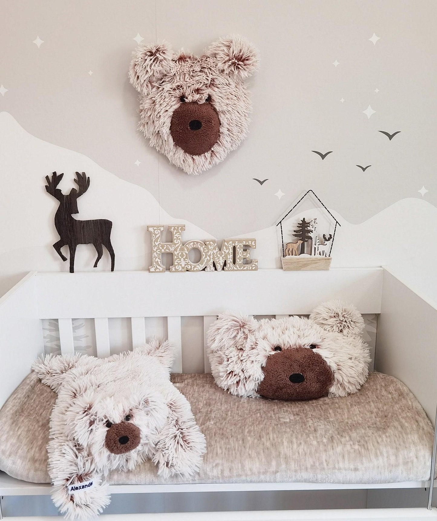 Personalized Fluffy Bear Rug: Cocoa/Snow Nursery Decor