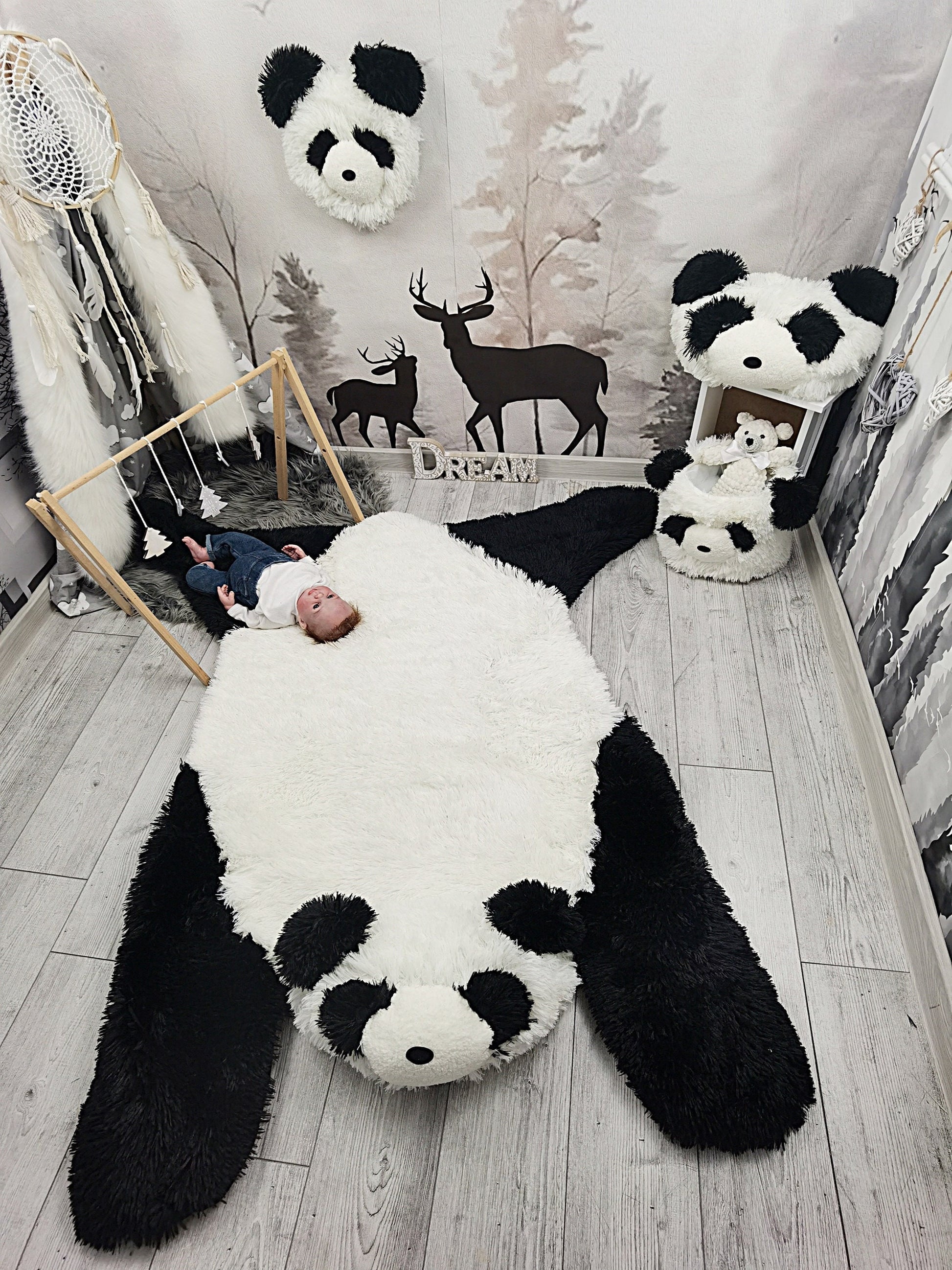 Panda Bear Rug Shaggy Minky Personalized