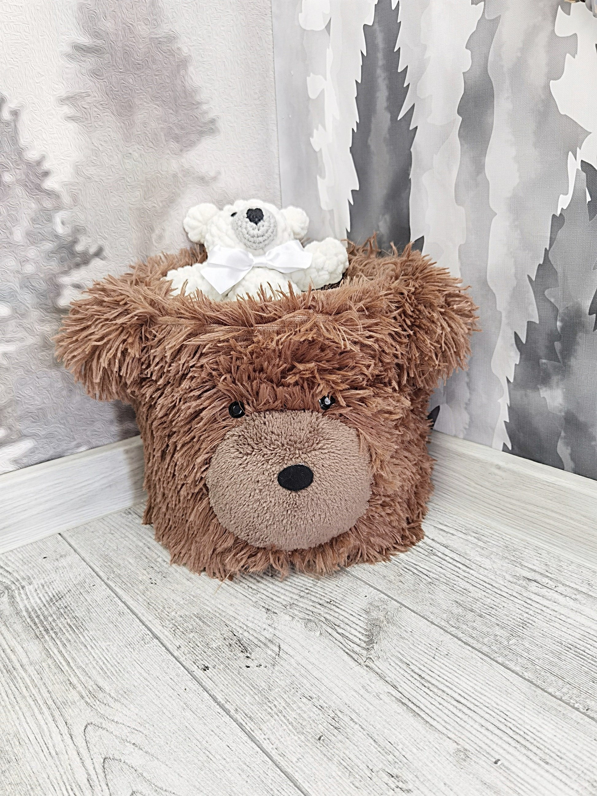 Bear Storage Basket Minky Personalized