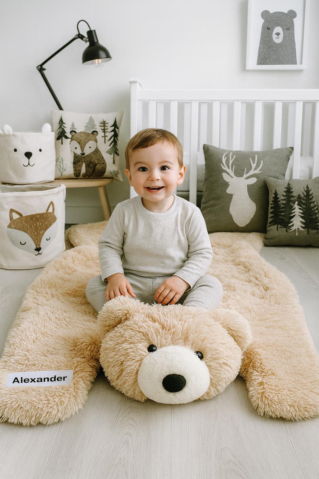 Handmade Beige Faux Fur Bear Rug: Woodland Nursery Decor