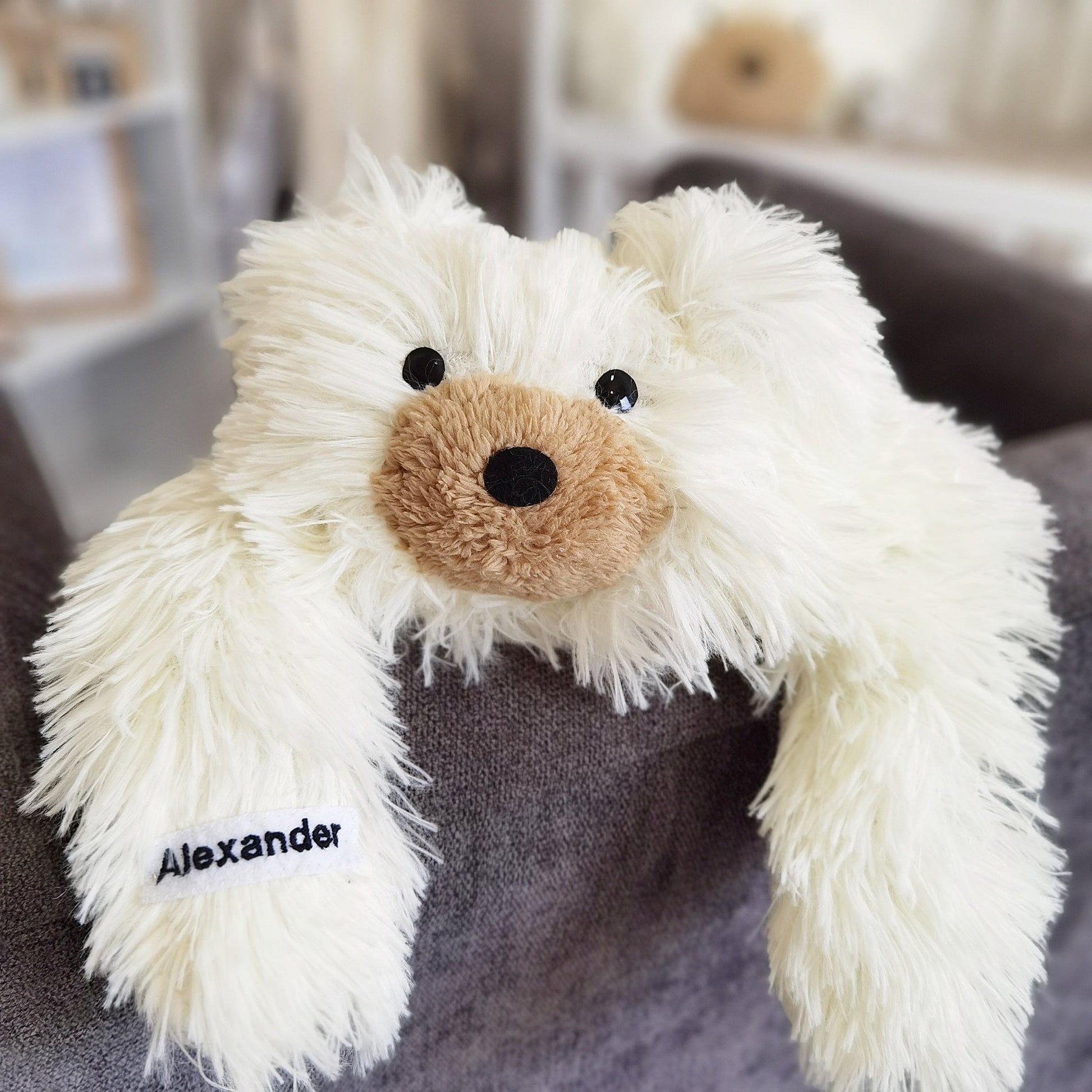 Personalized White Bear Rug: Fluffy Minky Nursery Decor