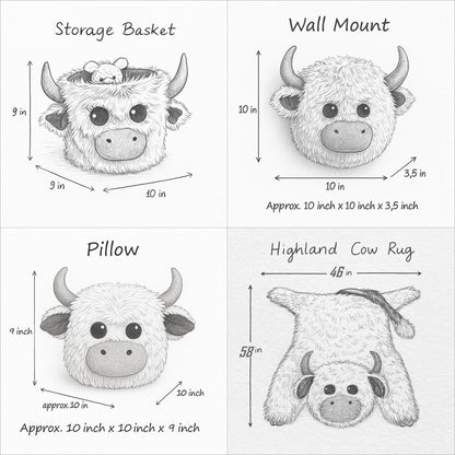 Highland Cow Nursery Set - Personalized Rug, Pillow & Storage Basket Collection